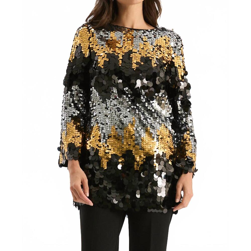 NEW TYLER BOE sandra pailletes tunic in black gold silver ombre